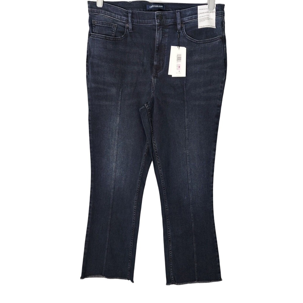Calvin Klein Women Jeans 32 Cut Off Kick Boot Stonewash‎ Black Stretch casual
